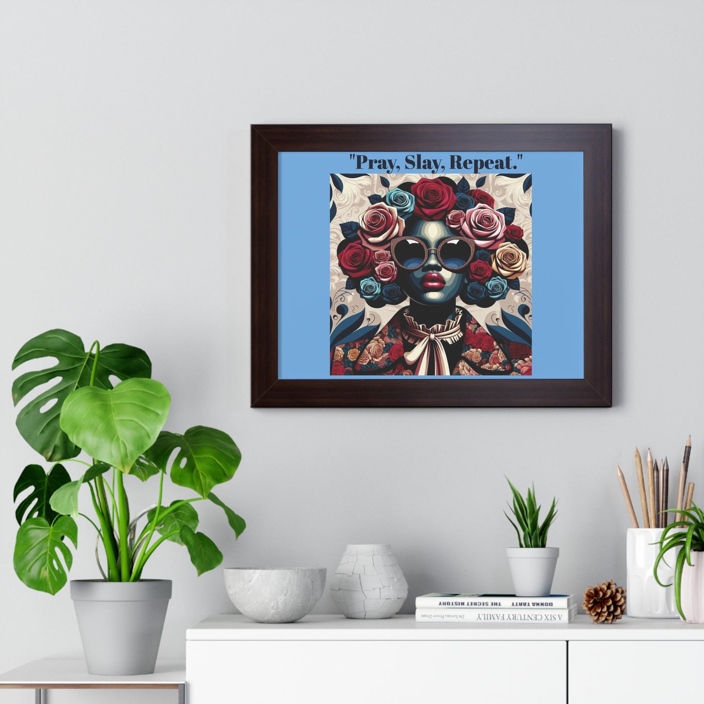 Empowering Art Print – "Pray, Slay, Repeat" Framed Poster for Inspirational Home Decor