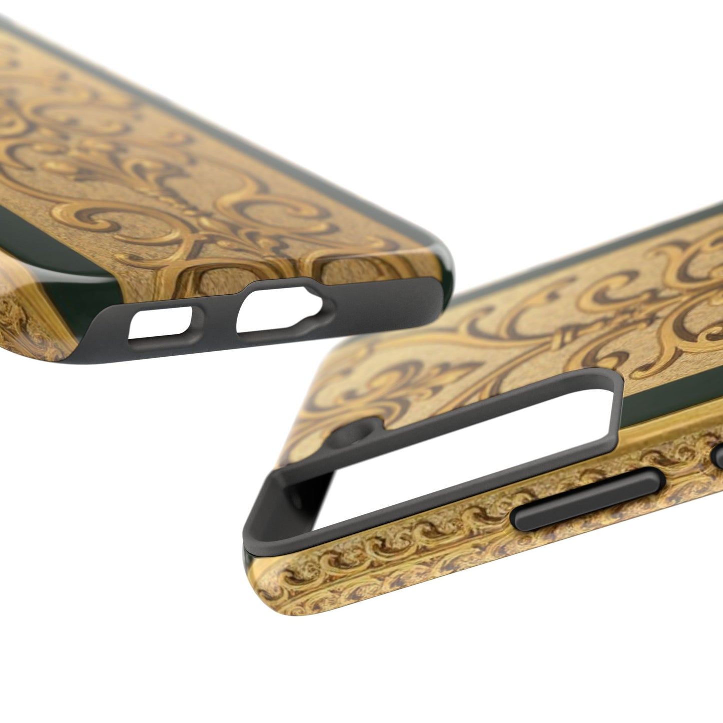 Elegant Teal Striped Gold Baroque Vintage Phone Case, Durable Cell Phone Cover, Floral Phone Protection, Personalized Gift Idea