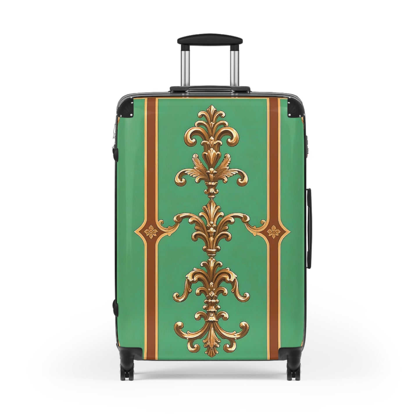 Luxury Ornate Design Suitcase - Travel in Style - Rust & Green Striped Baroque