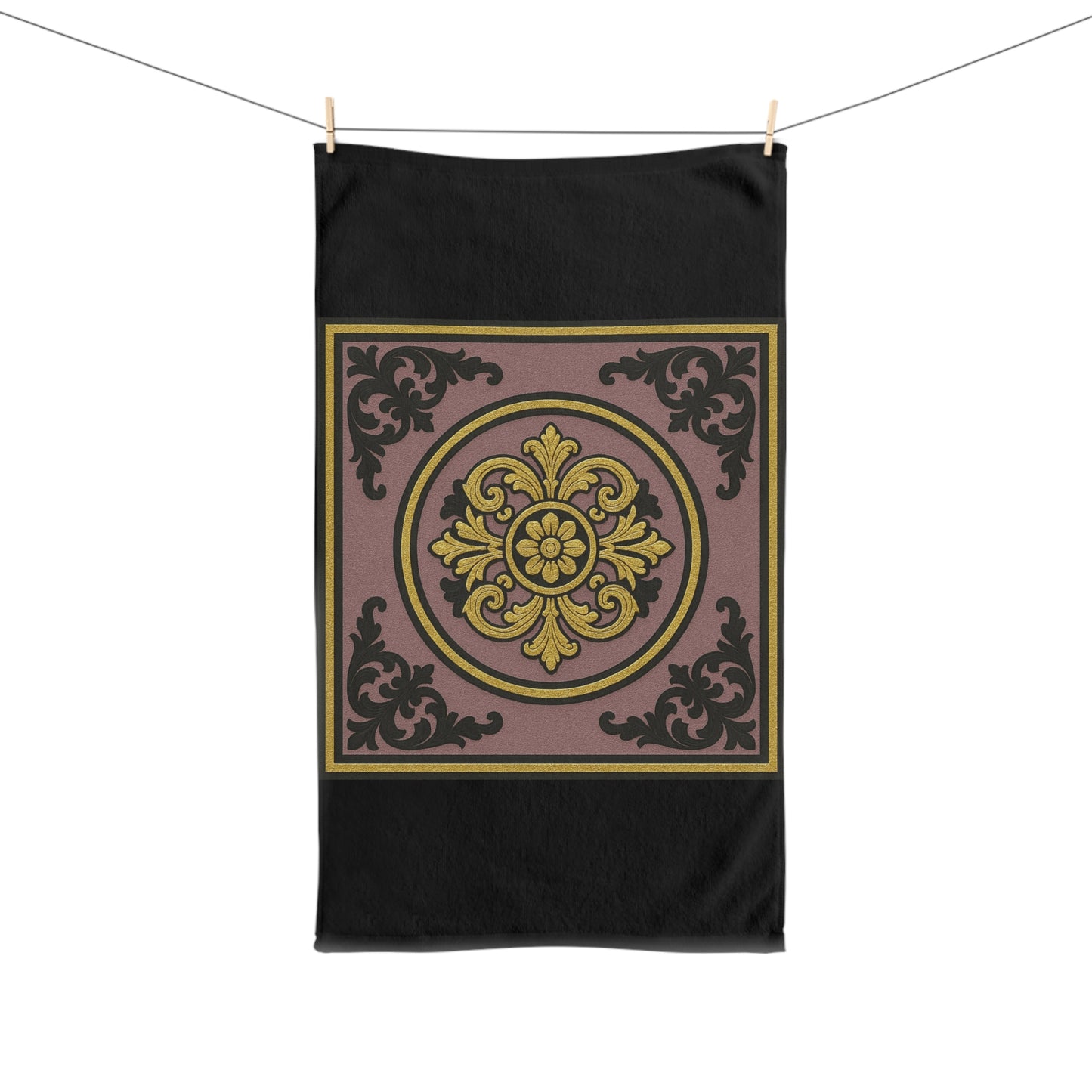 Elegant Gilded Mauve With Gold-Black Baroque Decorative Hand Towel, Luxury Bathroom Accessory, Kitchen Decor, Gift for Her, Home Essentials