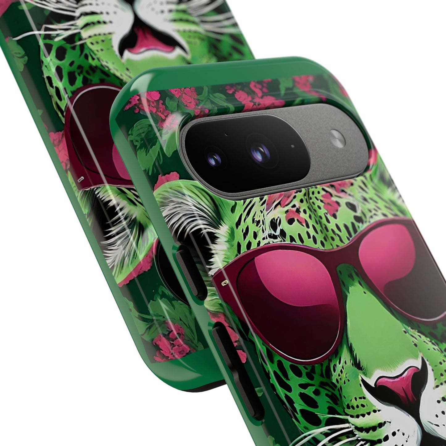 Phone Case - Lime Green & Burgundy Leopard In Sunglasses Design