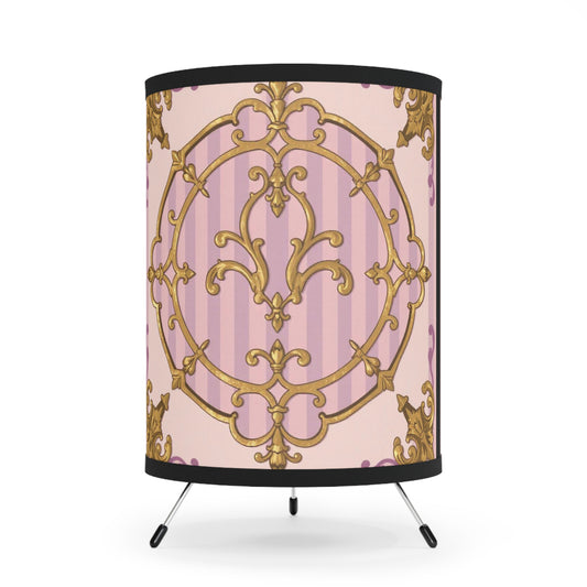 Elegant Vintage Lavender & Alabaster Striped Gold Baroque Tripod Lamp - Luxurious Home Decor, Stylish Lighting, Antique Vibe, Bedroom Accent