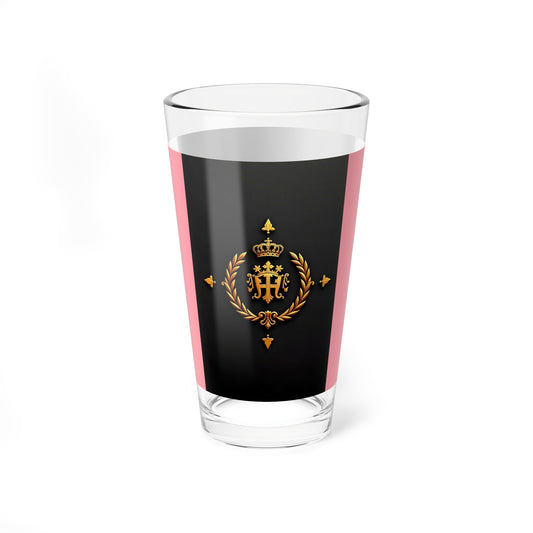 Stylish Mixing Glass, 16oz Cocktail Glass, Barware Gift, Home Bar Decor, Elegant Drinkware for Parties, Unique Mixology Tool - Pink Striped Gold Crest