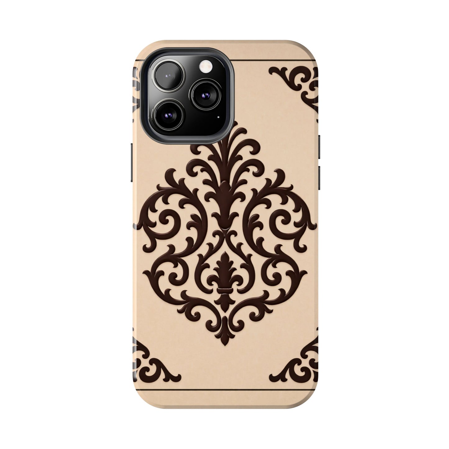 Almond-Beige & Brown Baroque Tough Phone Case — Elegant Beige & Brown Protective Cover