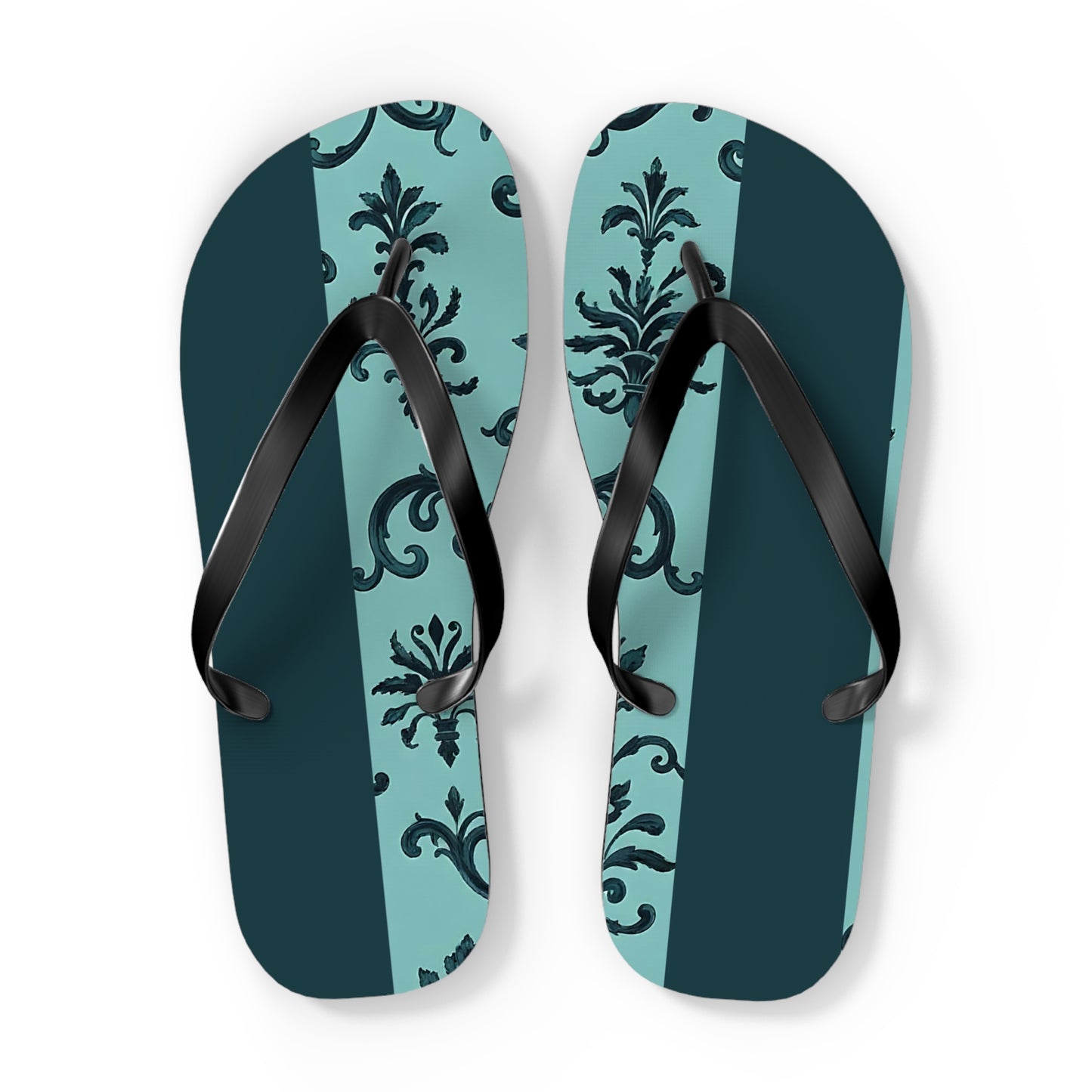 Chic Vintage-Inspired Flip Flops | Summer Footwear, Beach Essentials, Stylish Sandals, Vacation Ready, Gift for Her - Teal Striped Rococo
