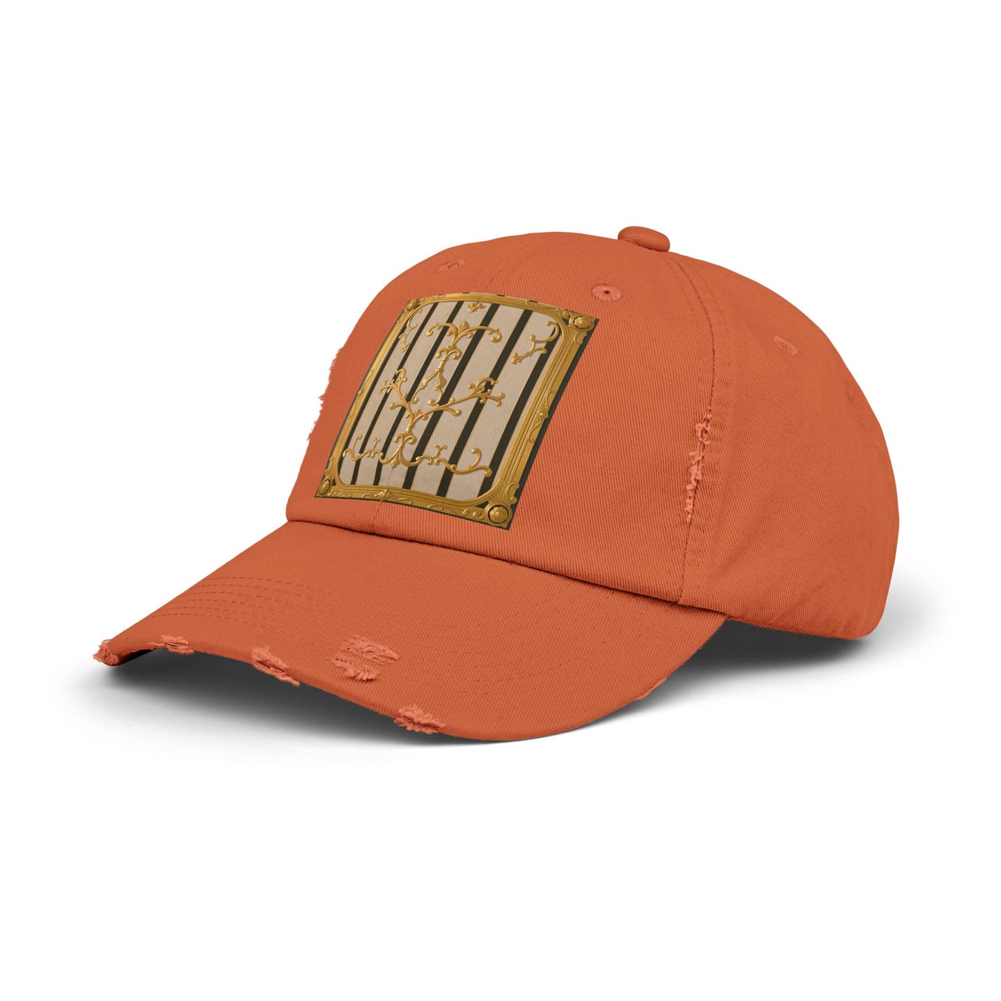 Unisex Distressed Cap - Beige Striped Gold Rococo