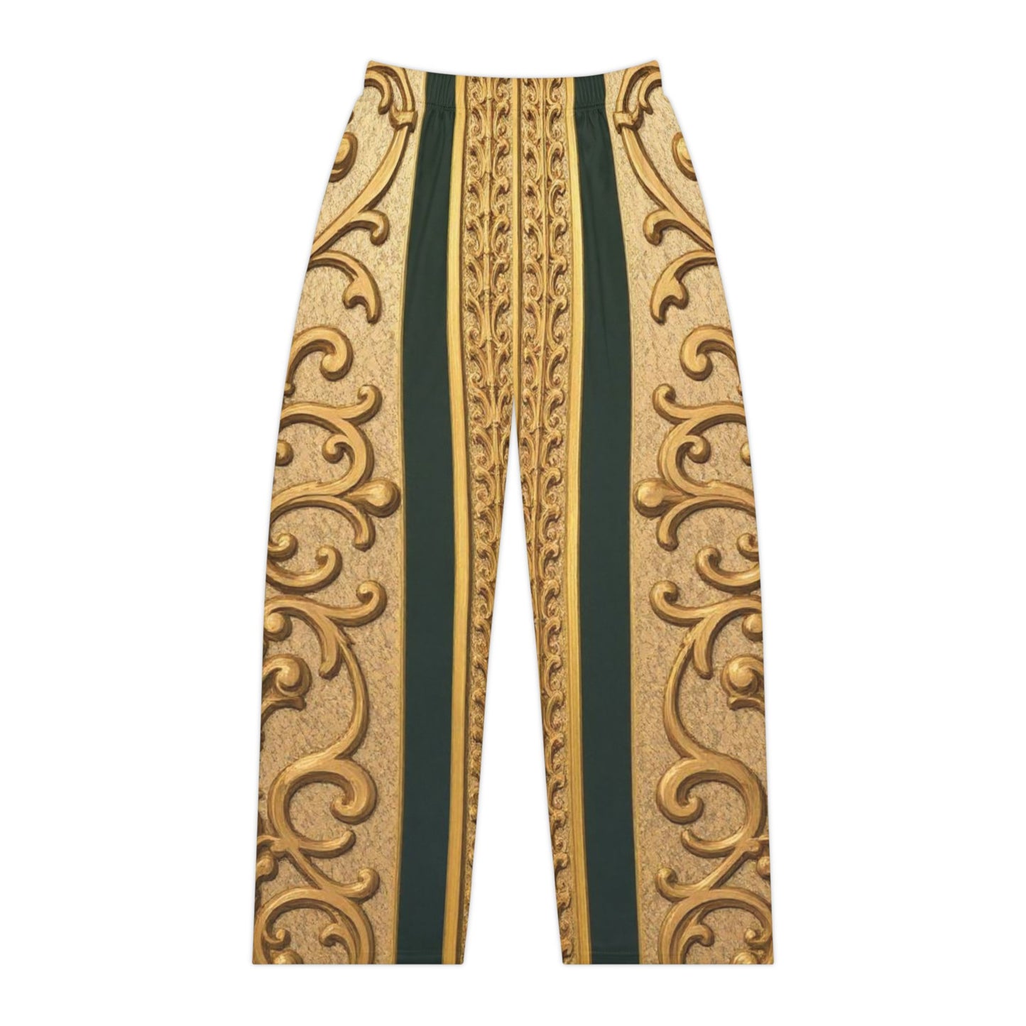 Elegant Teal Striped Gold Baroque Women's Pajama Pants, Luxurious Loungewear, Stylish Sleepwear, Gift for Her, Versatile Fashion