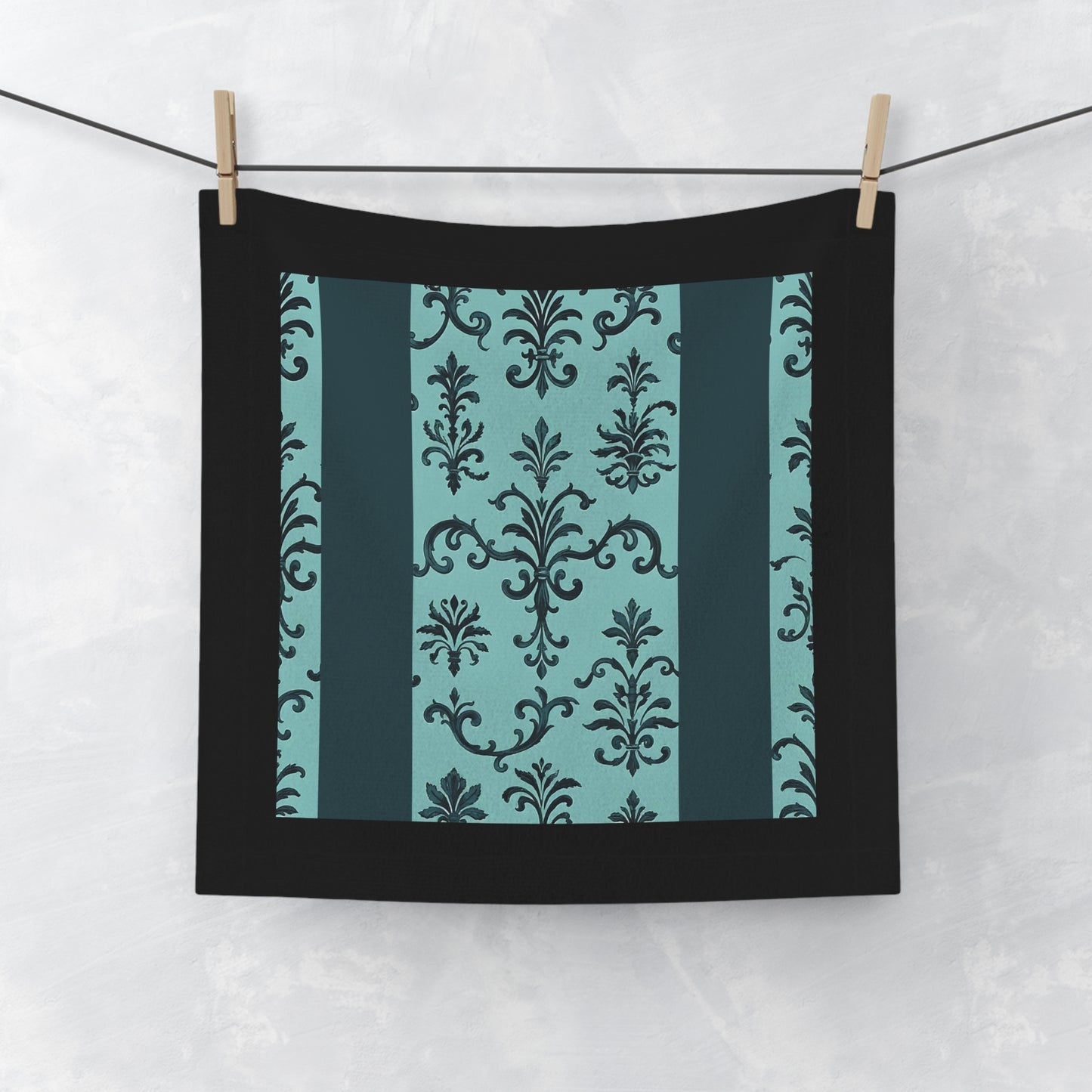 Elegant Face Towel for Luxurious Spa Days, Guest Bath, or Wedding Gift - Perfect for Home Décor - Teal Striped Rococo