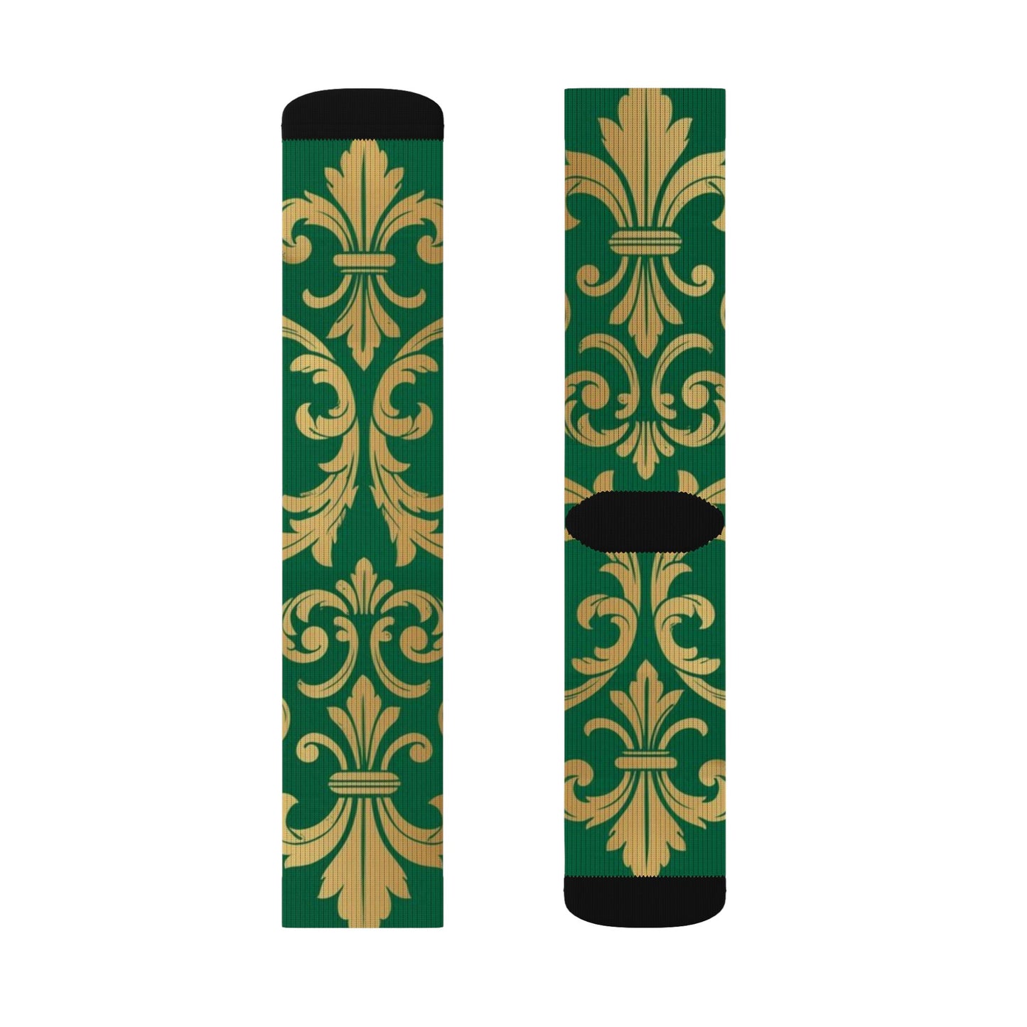 Green Baroque Pattern Sublimation Socks — Gold Baroque Crew Socks