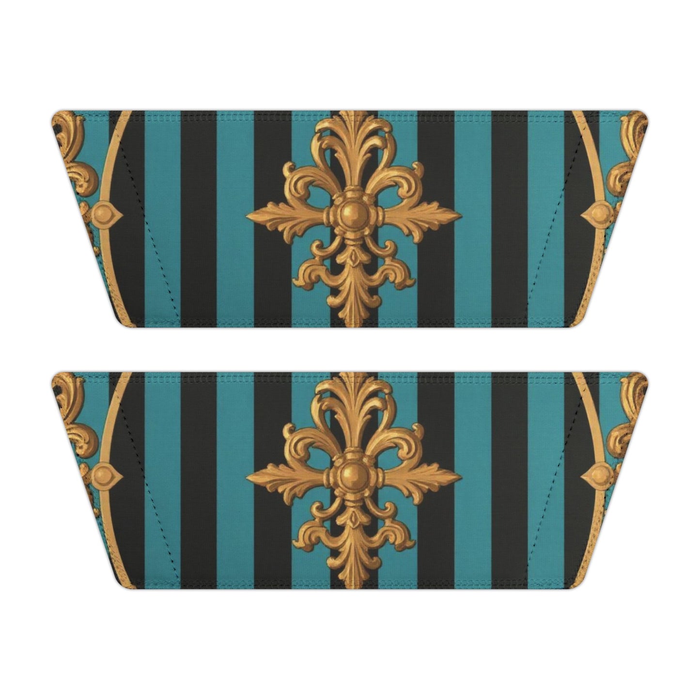 Stylish Turquoise & Black Striped Gold Baroque Removable-Strap Sandals with Elegant Design, Fashion Footwear for Summer, Beach, Vacation