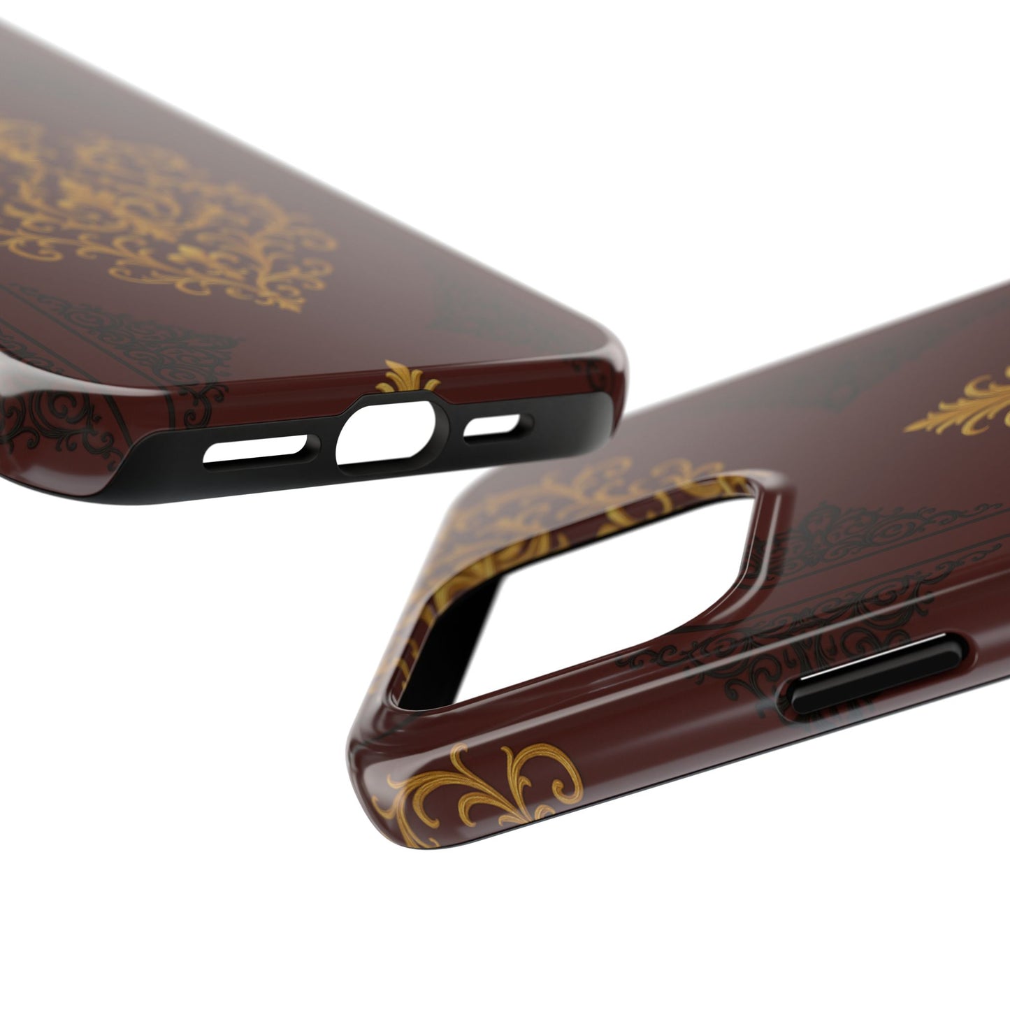 Dusk Burgundy-Black & Gold Baroque Tough Phone Case — Ornate Gold Baroque on Burgundy