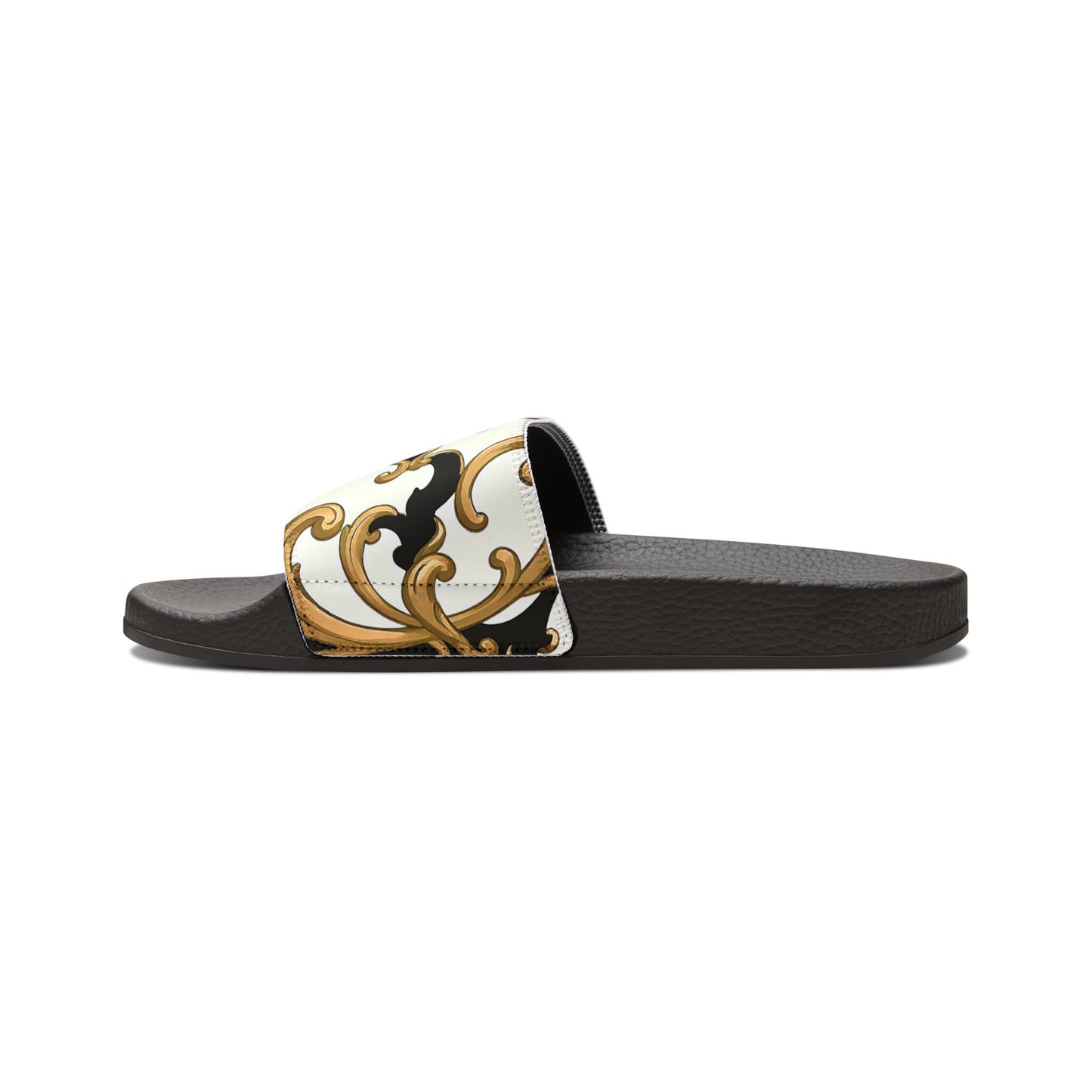 Chic Women's Removable-Strap Sandals | Casual Sliders, Summer Footwear, Stylish Slide Sandals, Trendy Beachwear - Black & Gold Rococo