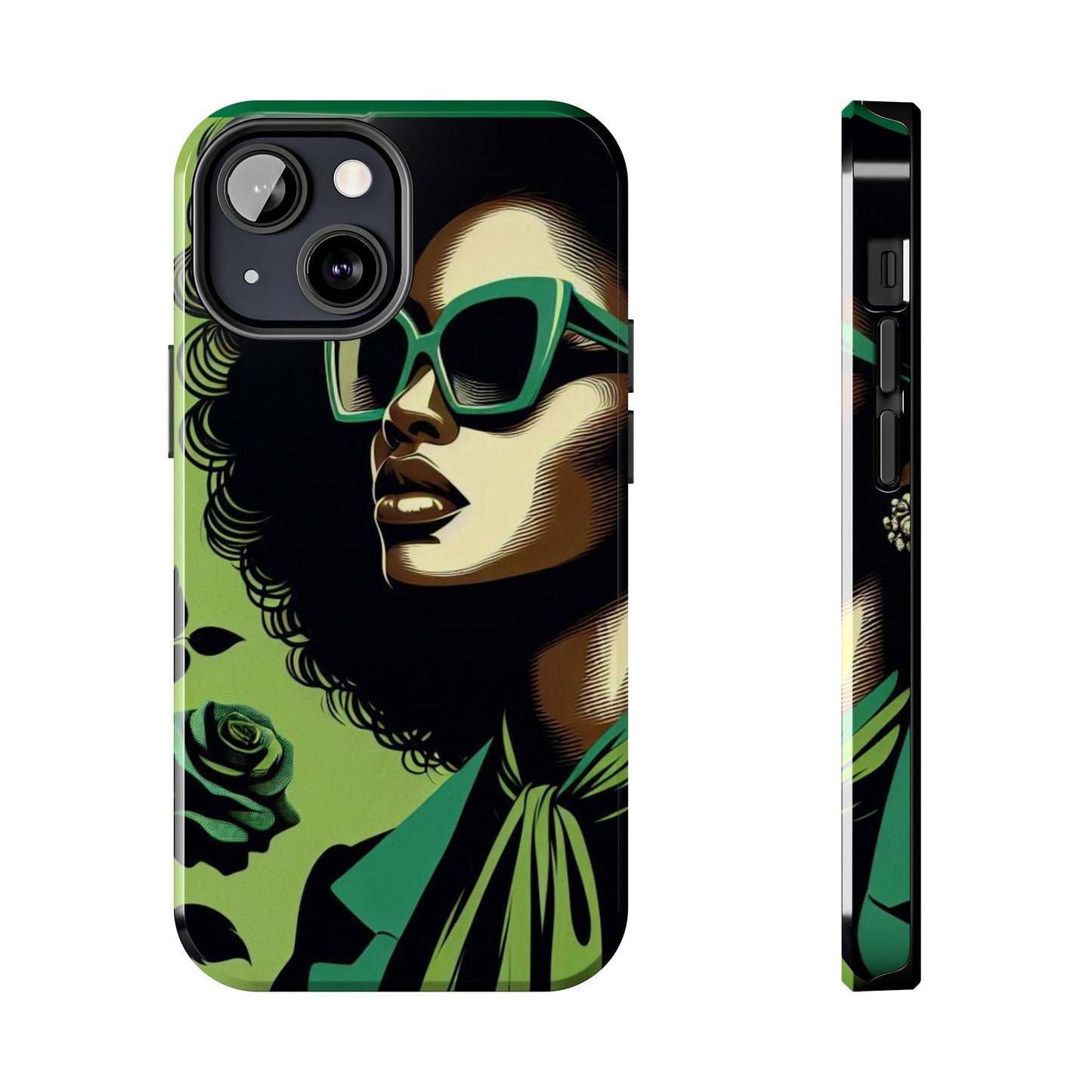 Chic Tough Phone Case | Artistic Green & Black Design | Phone Protection, Gift for Her, Stylish Accessory, Trendy Tech - Lady in Green