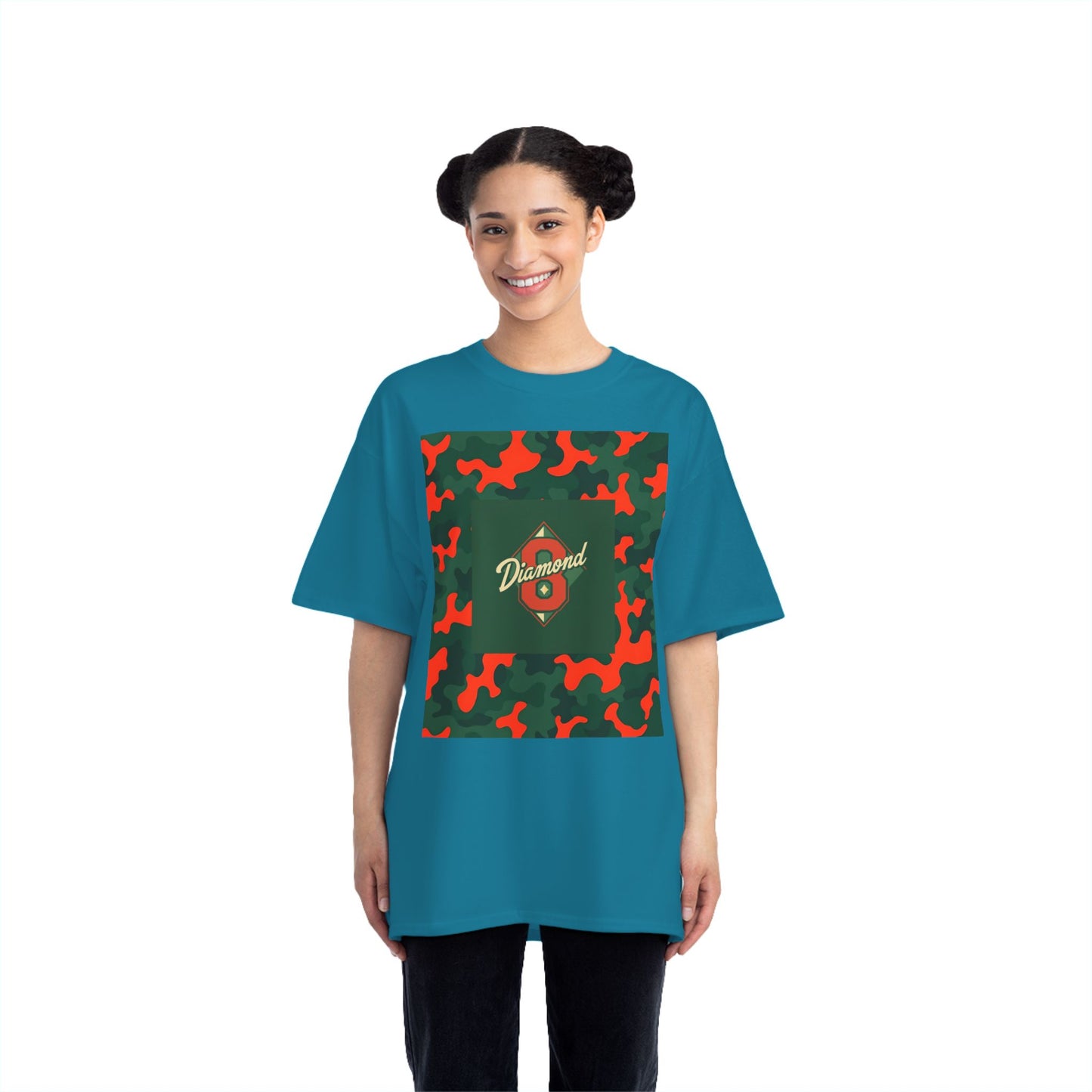 Camo Graphic Tee, Unisex, Trendy Streetwear, Stylish Summer Top, Perfect for Casual Outings - Green & Orange Camo Diamond 8