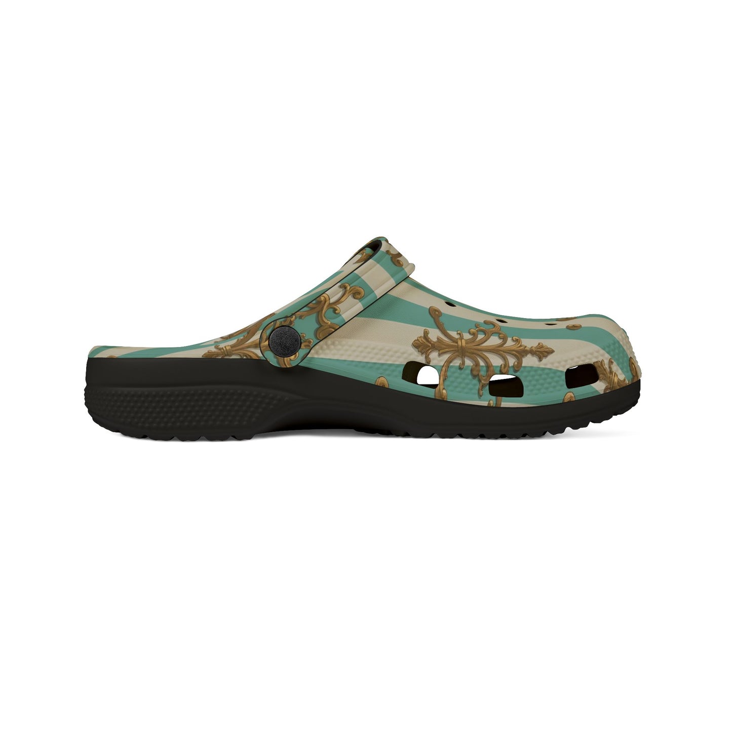 Stylish EVA Foam Rubber Clogs - Trendy Slip-On Shoes for Comfort & Versatility, Perfect for Casual Wear - Matte Green Striped Rococo
