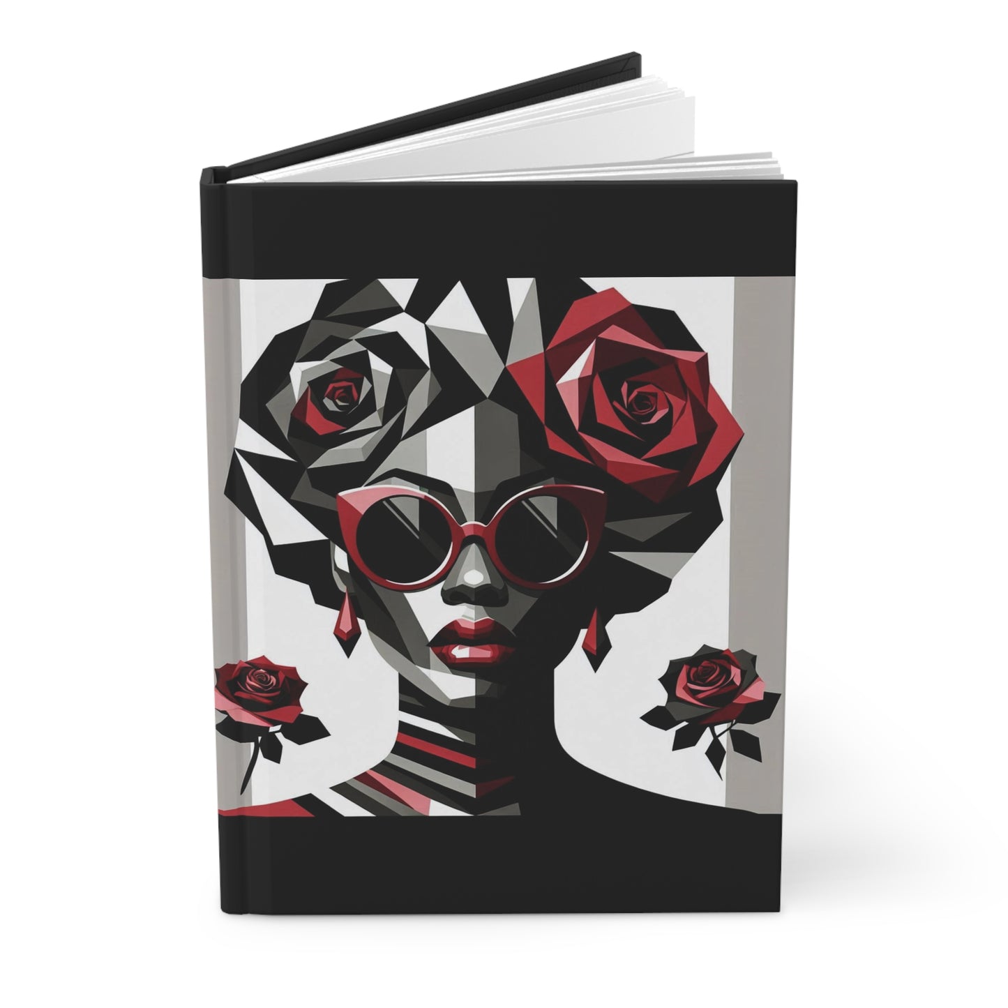 Elegant Floral Hardcover Journal - Stylish Writing Notebook - Lady In Red Shades Design