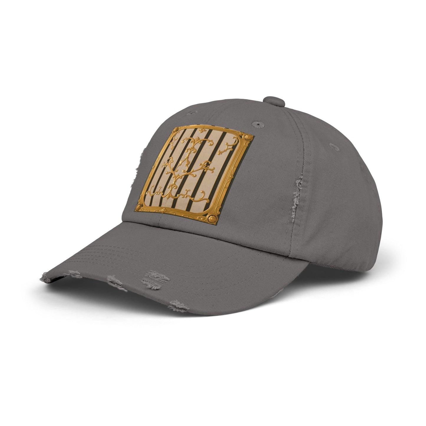 Unisex Distressed Cap - Beige Striped Gold Rococo