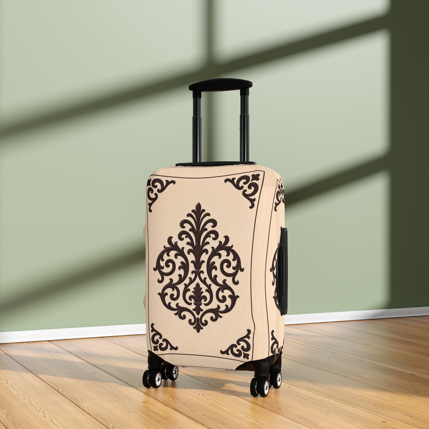 Almond-Beige & Brown Baroque Luggage Cover — Beige Vintage Travel Protector