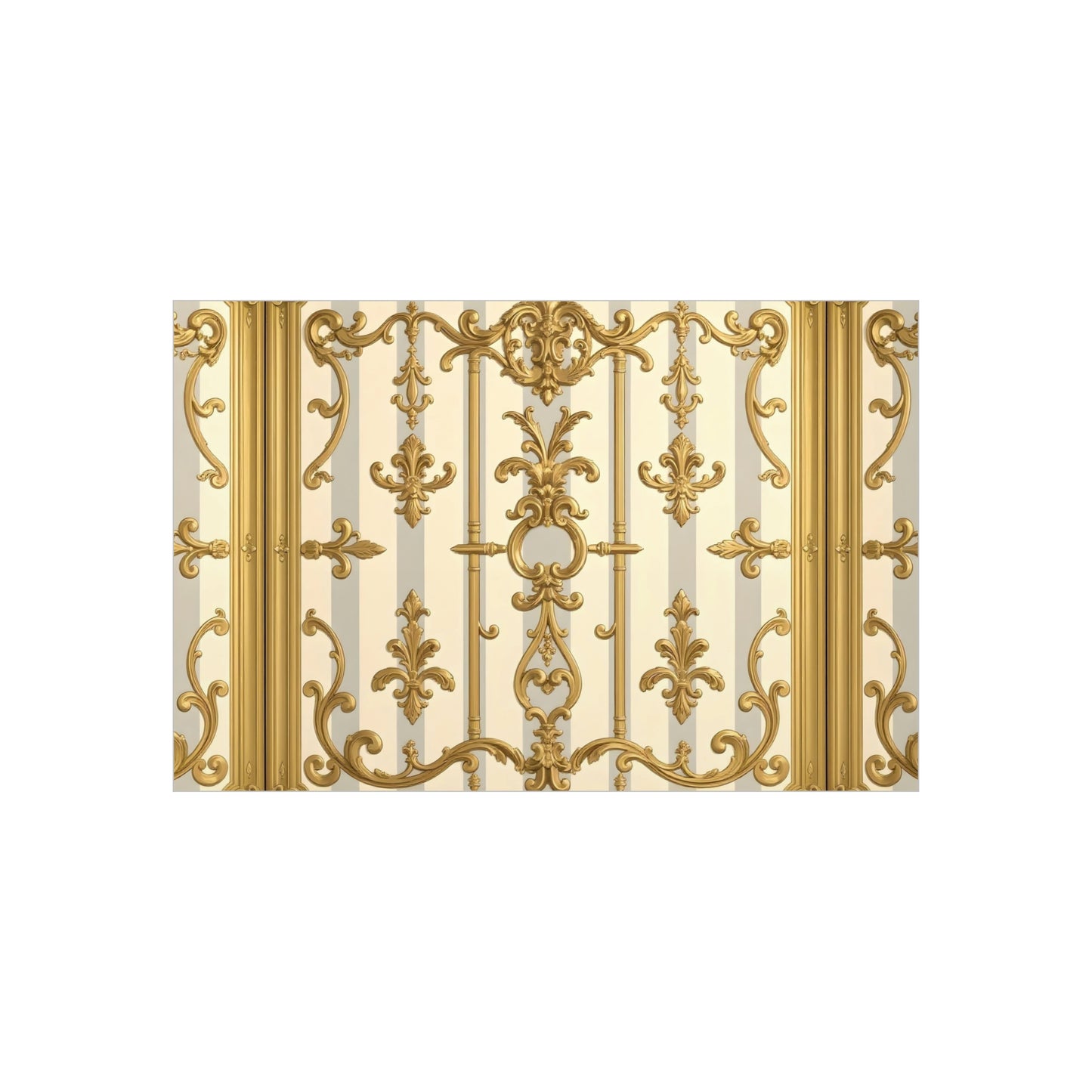 Elegant Ornate Foam Board Art - Luxury Wall Décor, Home Decoration, Versatile Display Board - Matte Gray & Cream Striped Gold Baroque