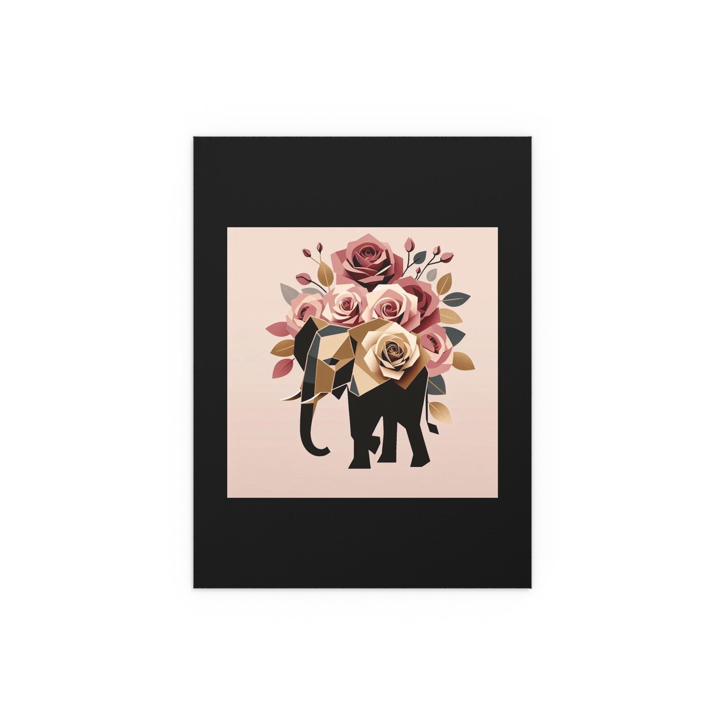 Elegant Floral Silk Poster - Indoor/Outdoor Wall Art for Home Decor - Black & Gold Elephant & Roses