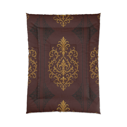 Dusk Burgundy-Black & Gold Baroque Comforter — Vintage Burgundy & Gold Decorative Bedding