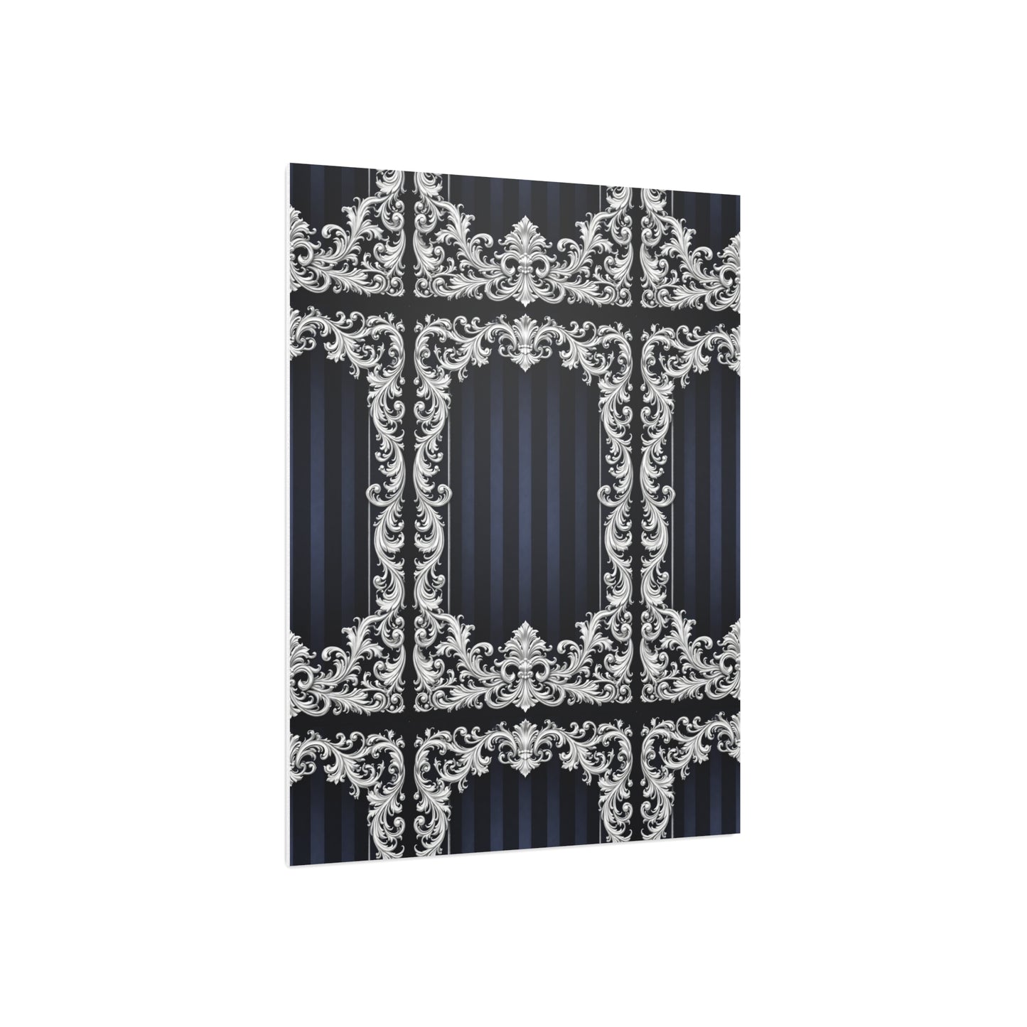 Navy Stripes & Baroque Foam Board Backdrop — Ornate Silver Scroll Panel