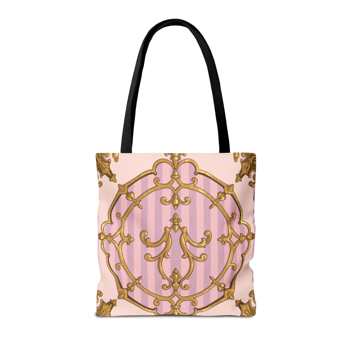 Elegant Lavender & Alabaster Striped Gold Baroque Tote Bag - Stylish Fabric Shopping Bag, Chic Purse, Gift for Her, Summer Outings