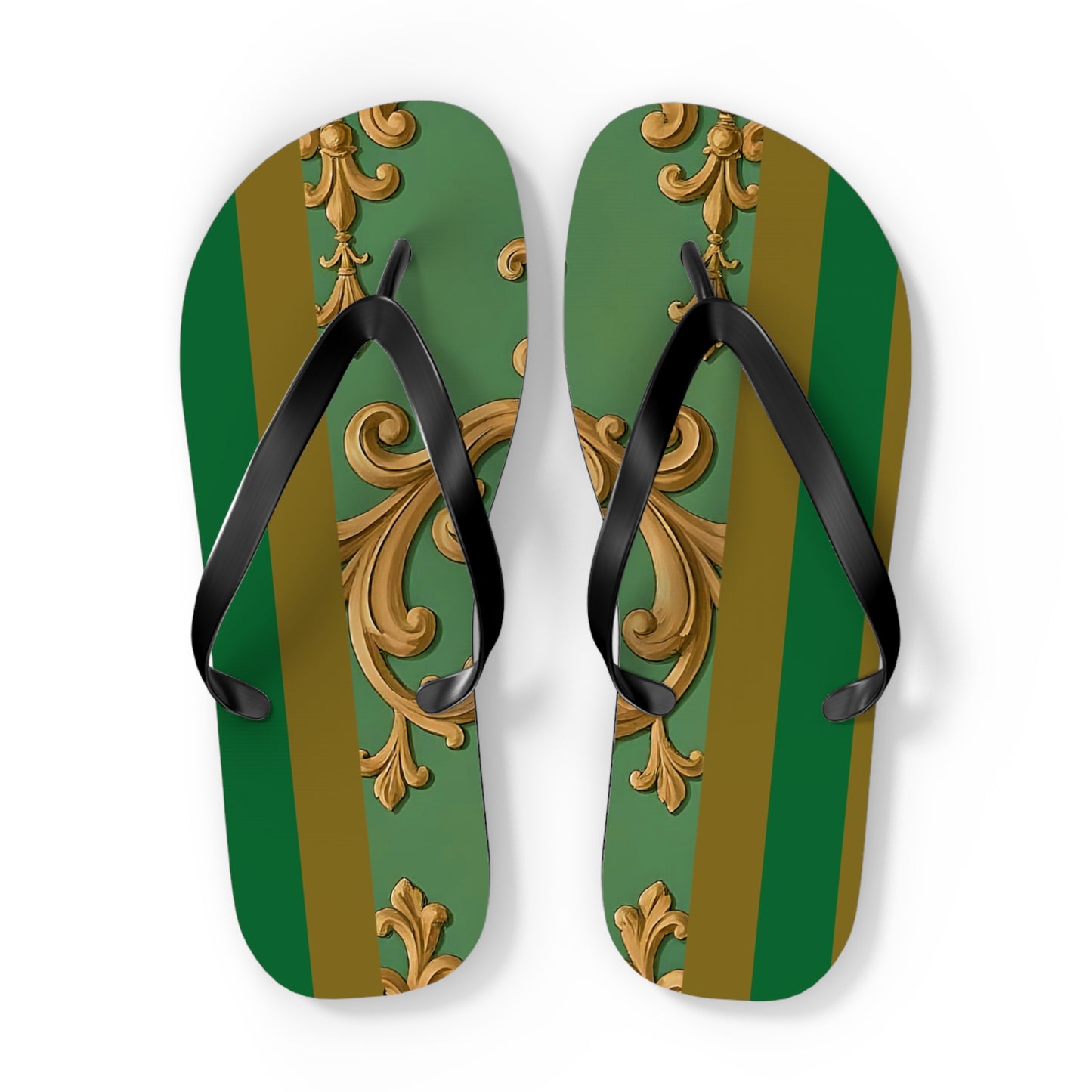 Stylish Summer Flip Flops | Elegant Beach Sandals | Trendy Footwear for Vacation | Perfect Gift for Hot Days - Olive Green Striped Rococo