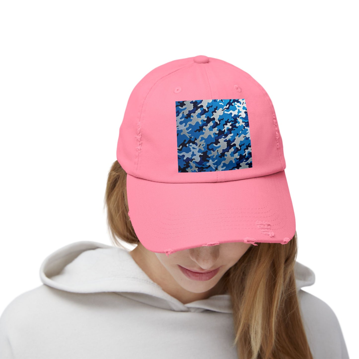 Stylish Unisex Distressed Cap, Casual Summer Hat, Trendy Gift for Him/Her, Comfortable Everyday Accessory - Blue Camo