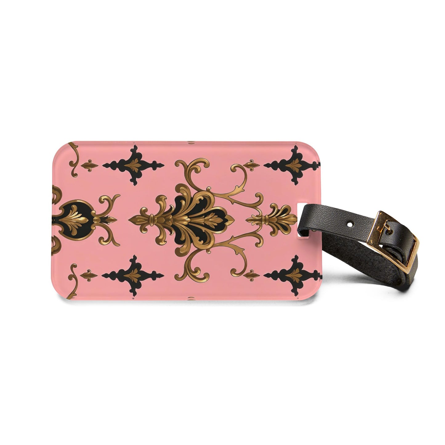 Elegant Vintage Luggage Tag | Travel Accessory, Personalized Bag Tag, Gift Idea for Travelers, Stylish Identifying Tag - Pink, Black & Gold Rococo