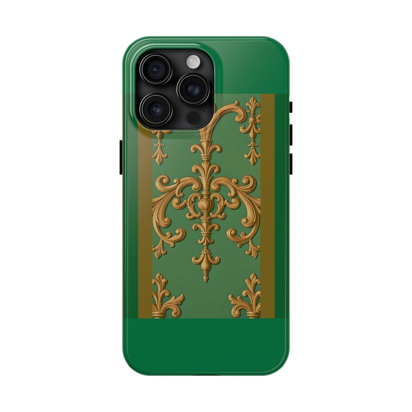Elegant Floral Tough Phone Case, Durable Phone Cover, Gifts for Her, Stylish Protection, Chic Phone Accessory - Olive Green Striped Rococo