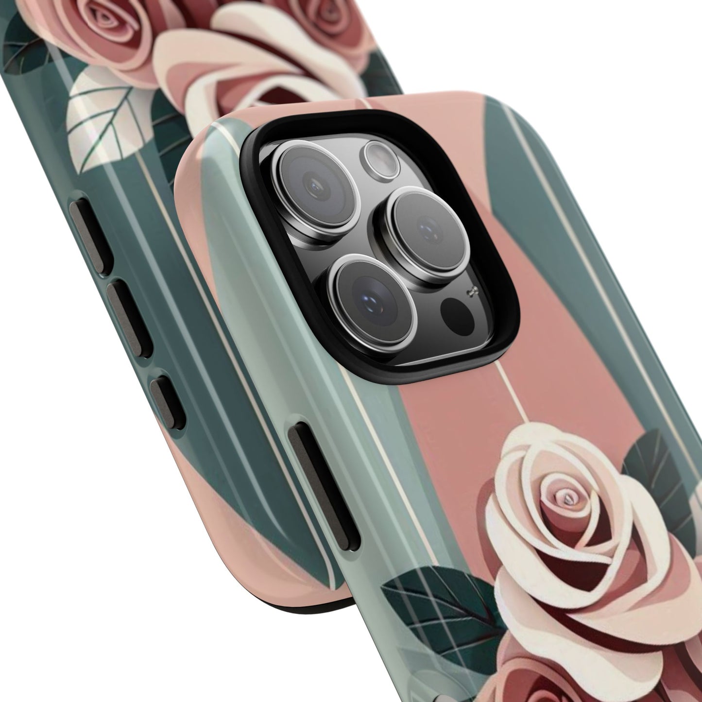 Phone Case - Burgundy, Matte Mauve & Teal Surfboard & Roses Design