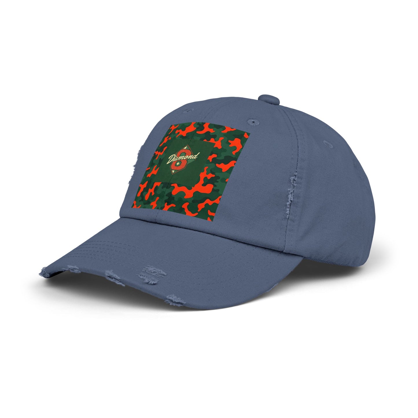 Trendy Distressed Cap - Casual Streetwear Accessory, Perfect for Outdoor Adventures, Gifts, Everyday Style - Green & Orange Camo Diamon 8