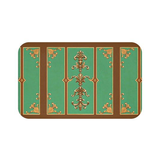 Elegant Vintage-Inspired Bath Mat - Decorative Non-Slip Mat for Luxurious Bathrooms - Rust & Green Striped Baroque
