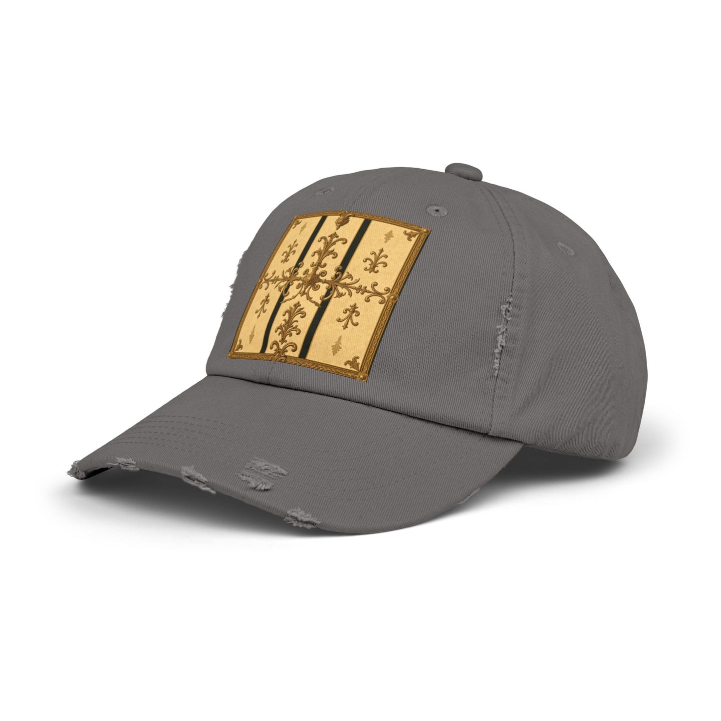 Vintage-Inspired Unisex Distressed Cap with Rustic Floral Design | Perfect for Casual Outings, Gift Ideas - Matte Yellow Striped Antique Rococo