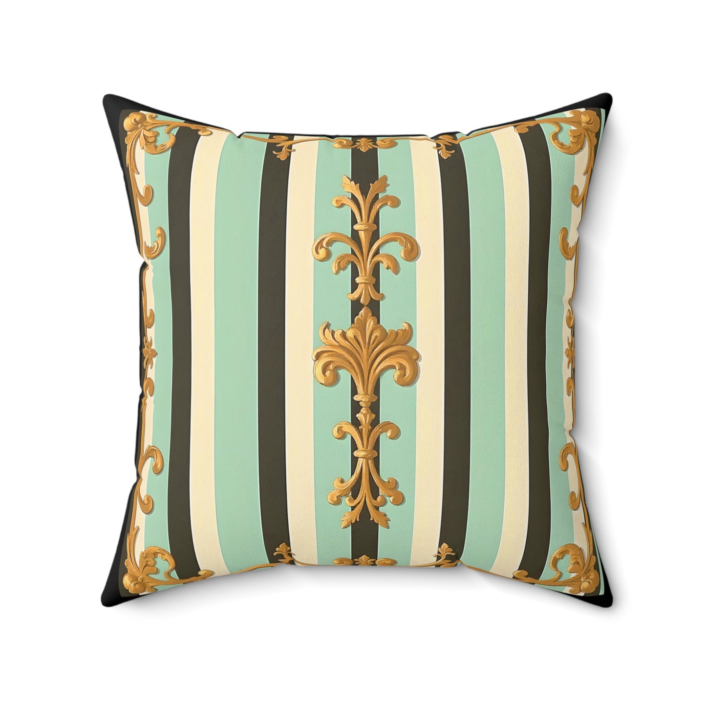 Elegant Striped Decorative Pillow, Home Decor Accent, Living Room Cushion, Pillows for Sofa, Stylish Throw Pillow - Black & Matte Mint Striped Rococo