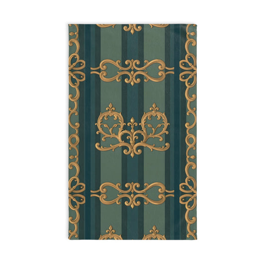 Elegant Vintage Hand Towel - Decorative Kitchen & Bathroom Accessory - Smoky Blue & Teal Striped Baroque
