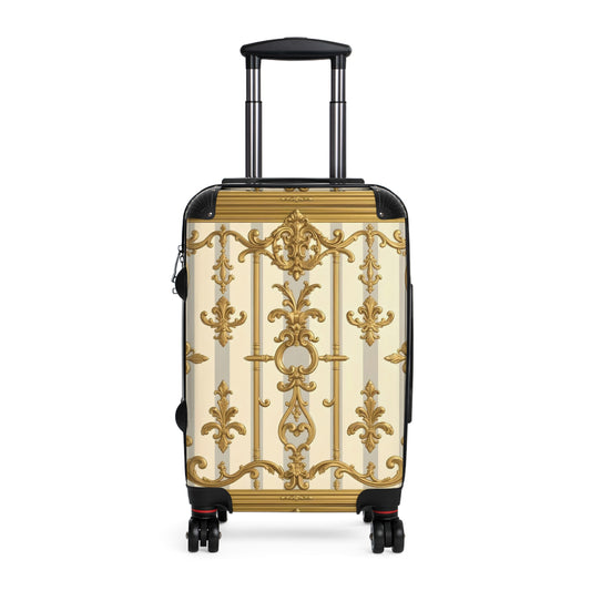 Elegant Travel Suitcase with Vintage Gold Design, Stylish Luggage, Fashionable Carry-On, Travel Gifts - Matte Gray & Cream Striped Gold Baroque