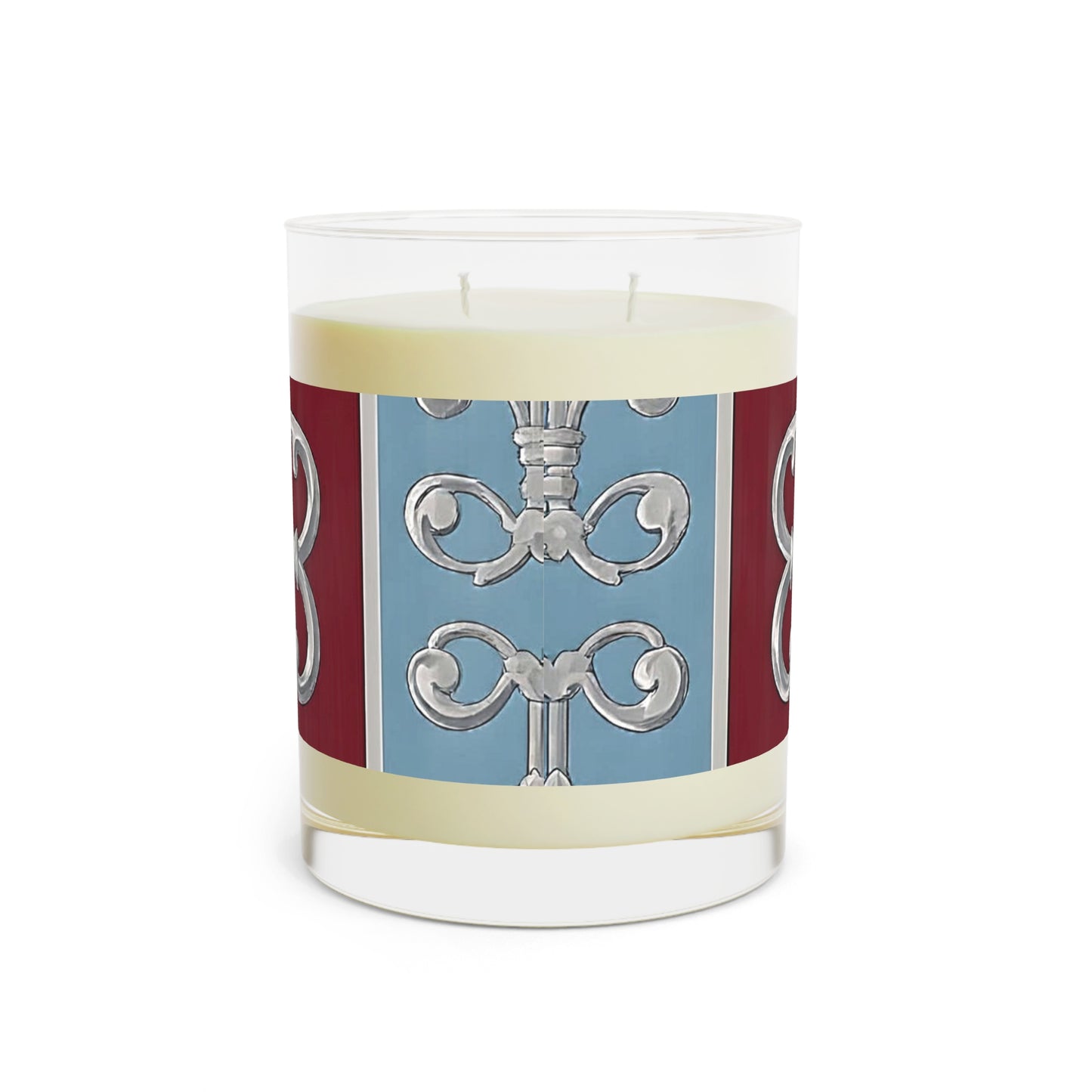 Elegant Aromatic Candle - Decorative Home Fragrance, Relaxation Gift, Wedding Decor - Ice Blue & Burgundy Striped Baroque