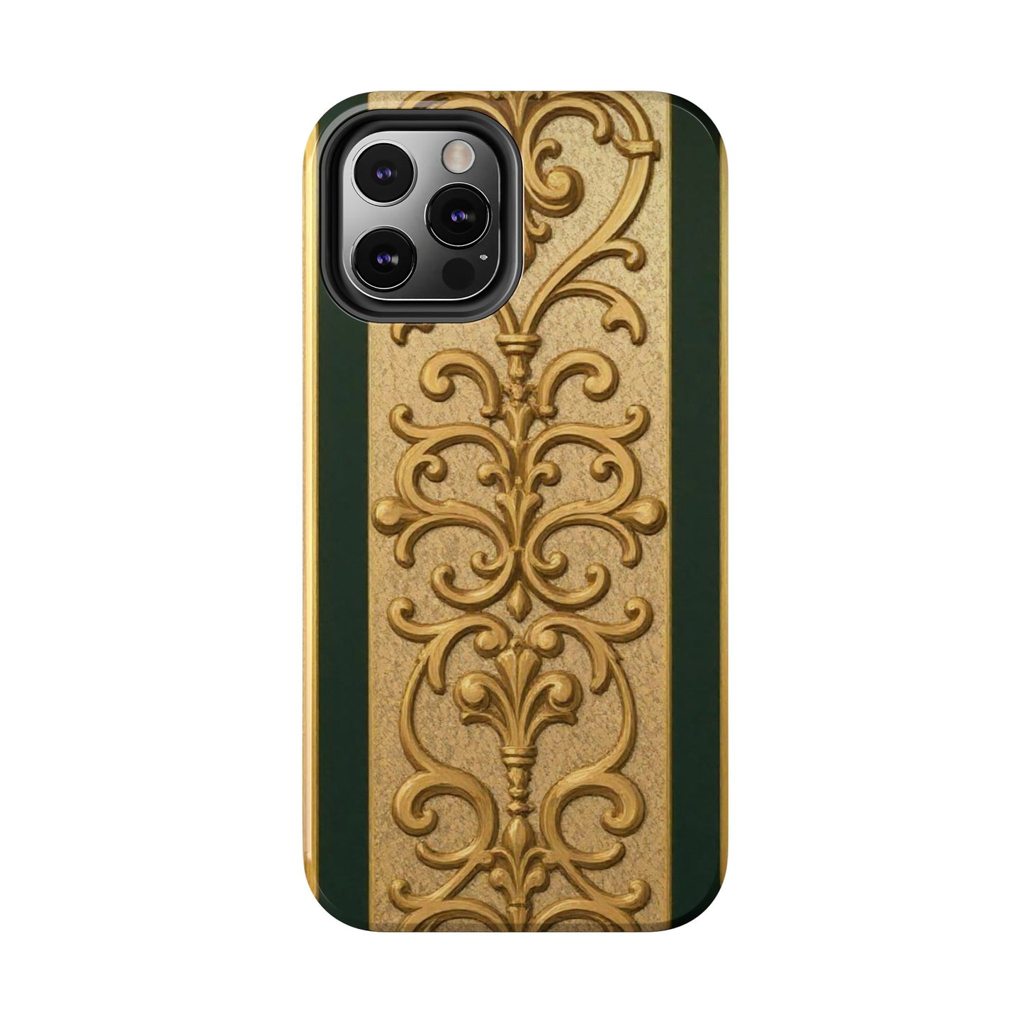 Elegant Teal Striped Gold Baroque Vintage Phone Case, Durable Cell Phone Cover, Floral Phone Protection, Personalized Gift Idea