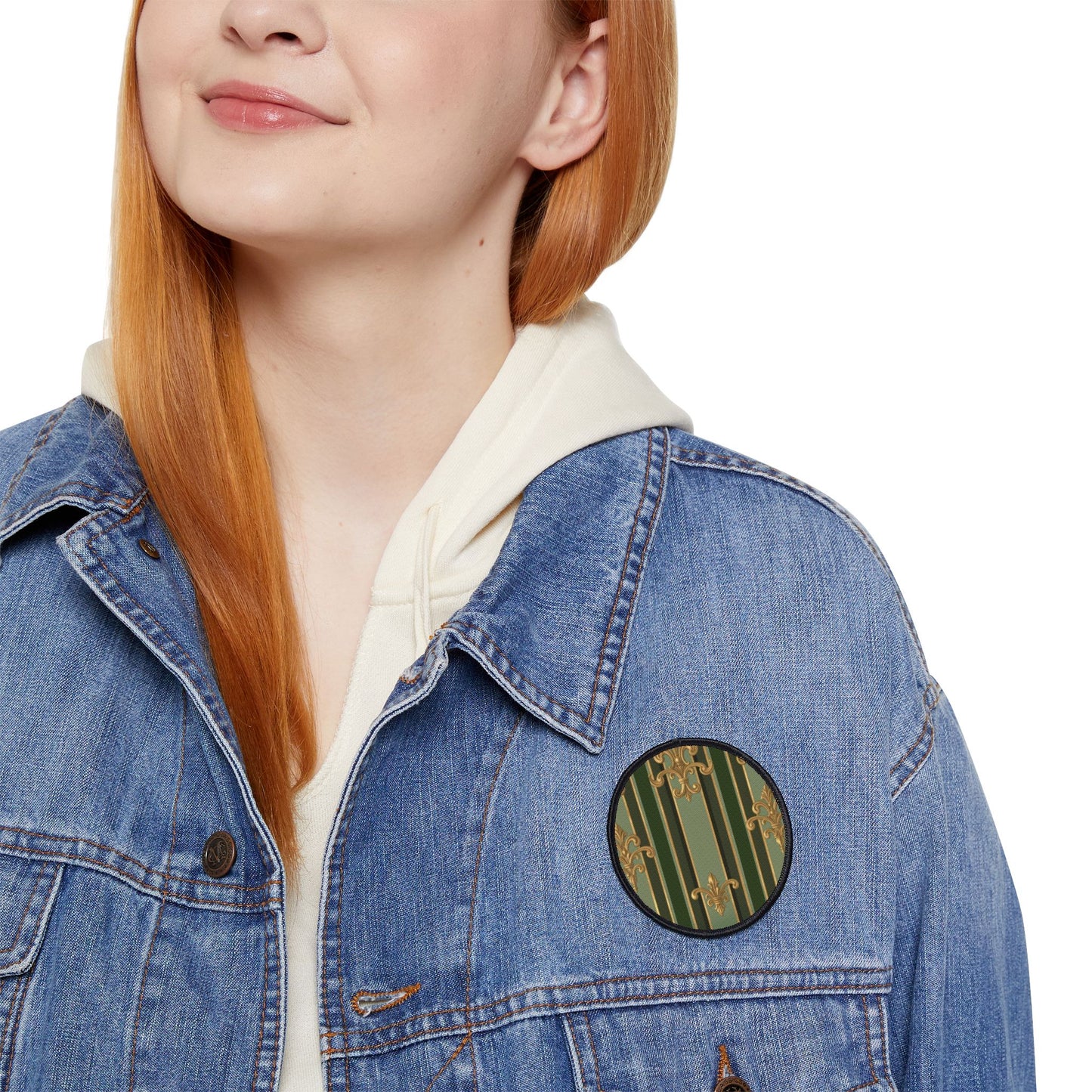 Elegant Vintage Iron-On Patches for Jackets, Upcycle Fashion, DIY Projects, Unique Gift Idea  - Green Striped Gold Baroque