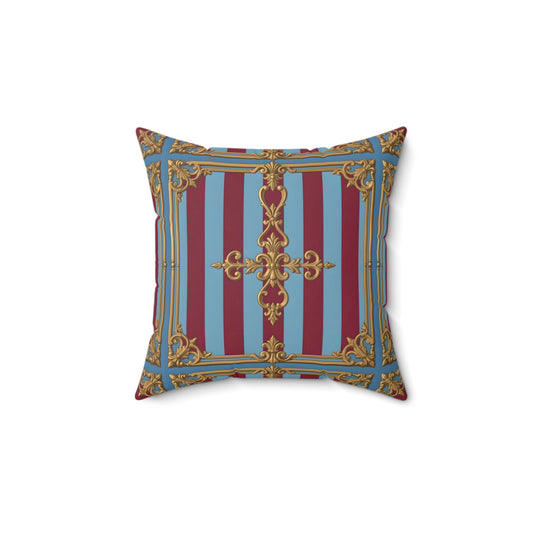 Elegant Vintage Stripe Pillow, Decorative Throw Cushion, Luxurious Home Decor, French Inspired Pillow - Sky Blue & Maroon Striped Baroque