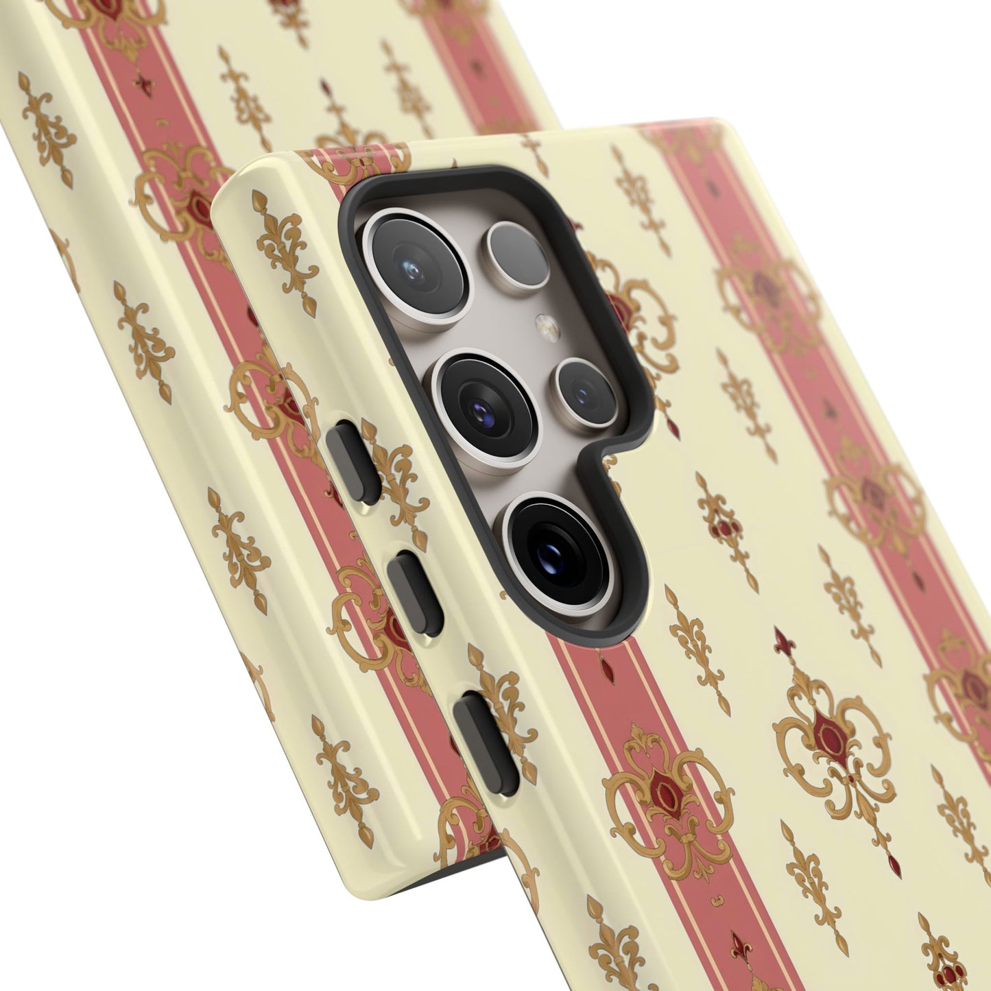 Elegant Floral Motif Phone Case - Tough Cases with Vintage Design - Mauve Striped Gold Damask