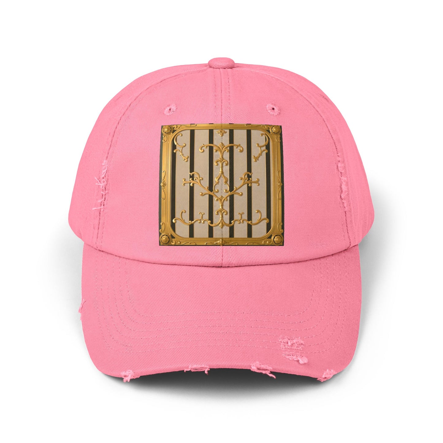 Unisex Distressed Cap - Beige Striped Gold Rococo