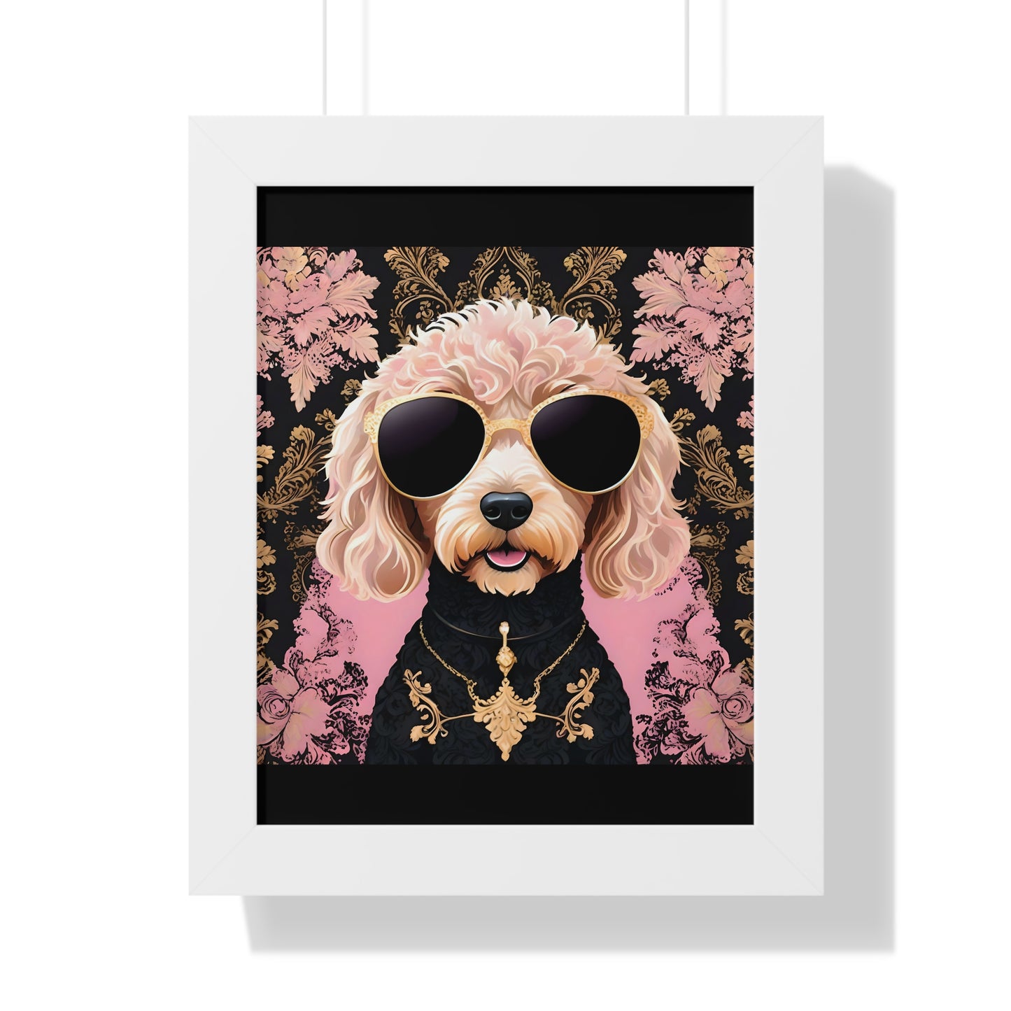 Vertical Poster - Golden Doodle in Damask and Shades - Wall Art - Kid Friendly
