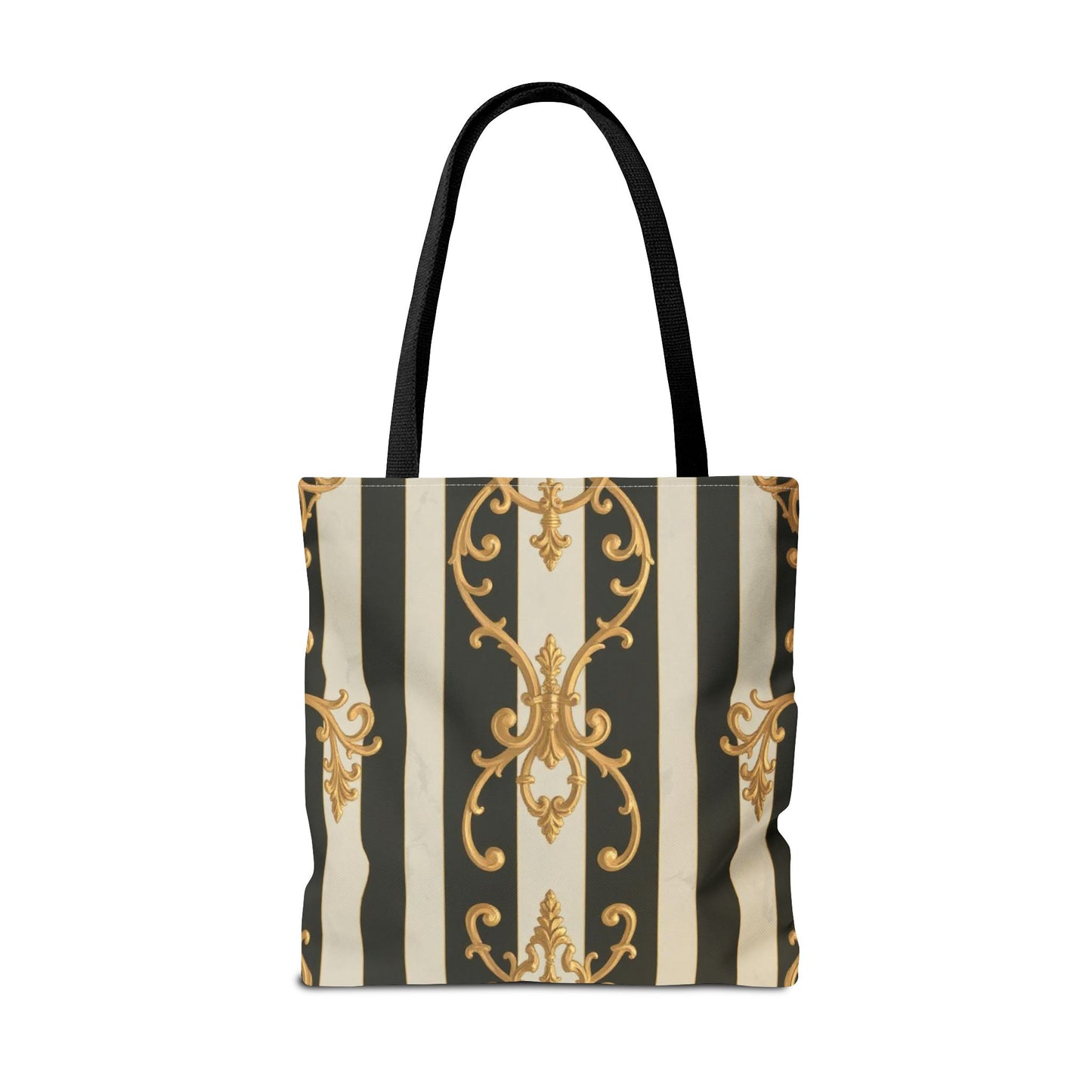Elegant Black & Alabaster Striped Baroque Tote Bag, Stylish Shopping Bag, Fashion Accessory, Gift for Her, Reusable Bag, Perfect for Events
