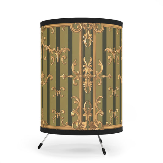 Elegant Decorative Tripod Lamp, Home Decor, Vintage Lighting, Stylish Living Room Accent, Gifts for Housewarmings - Olive Green Striped Rococo