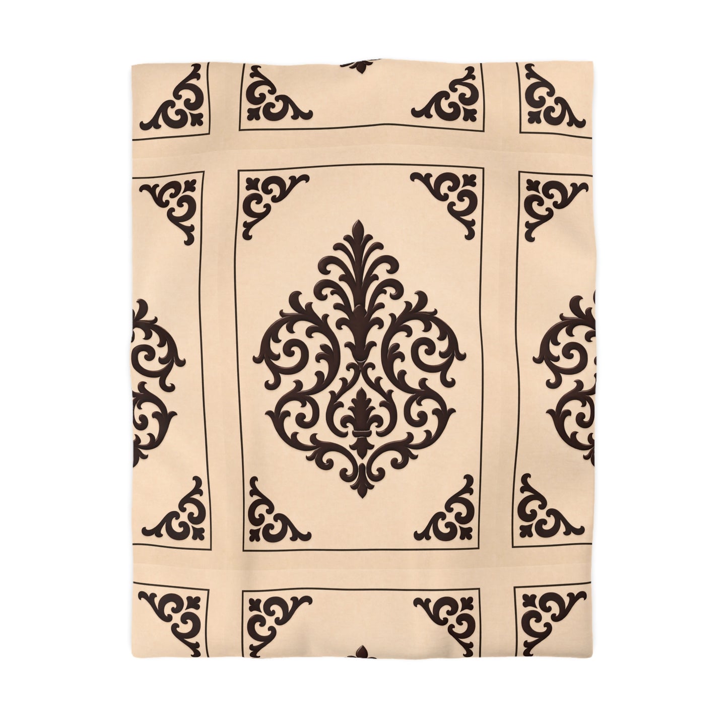 Almond-Beige & Brown Baroque Microfiber Duvet Cover — Classic Beige & Brown Decorative Bedding