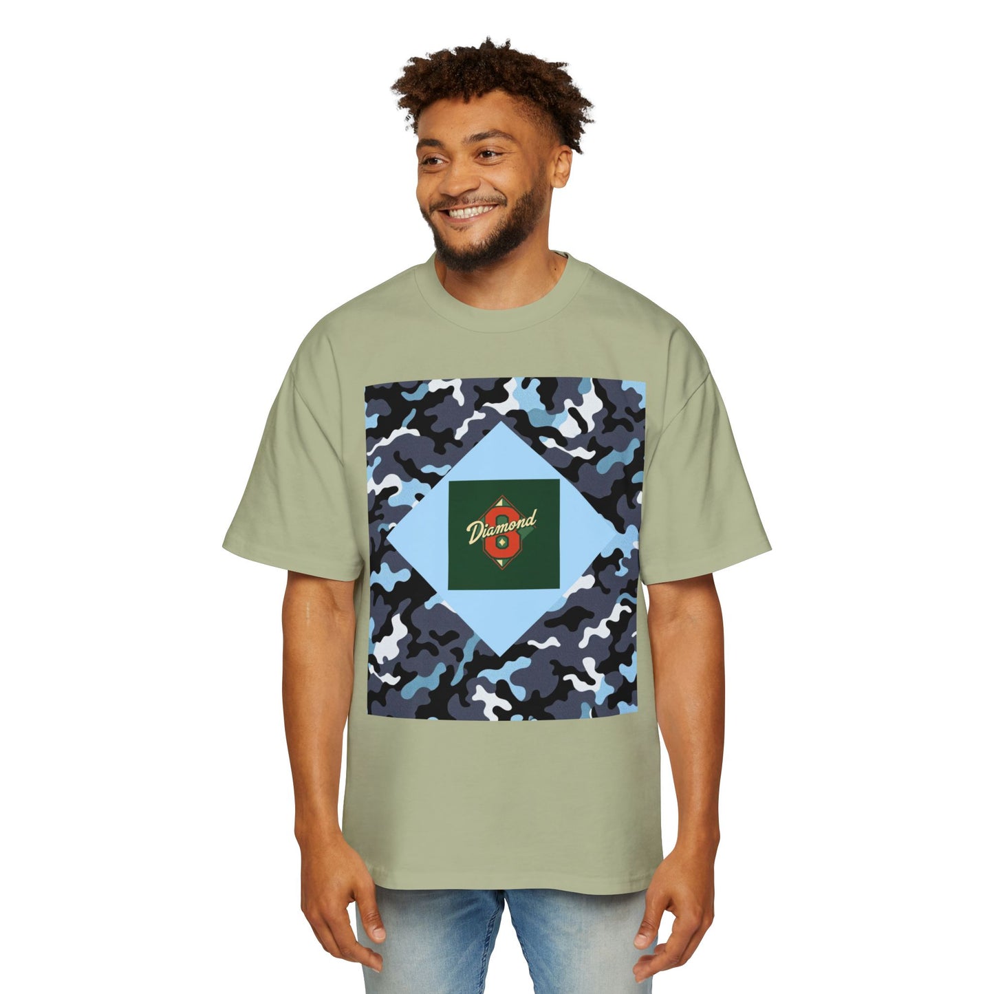 Men's Oversized Camo Tee, Casual Streetwear, Graphic T-Shirt, Trendy Outfit, Gift for Him, Relaxed Fit Top - Camo & Diamond 8