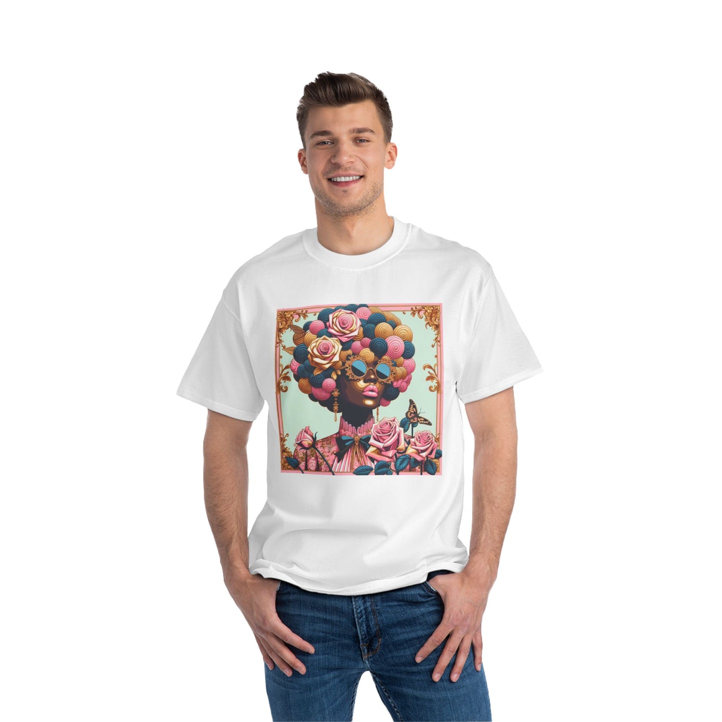 Vibrant Art Tee - Short-Sleeve T-Shirt with Colorful Floral Design, Art Lovers Gift, Trendy Summer Fashion - Lady In Pink Baroque
